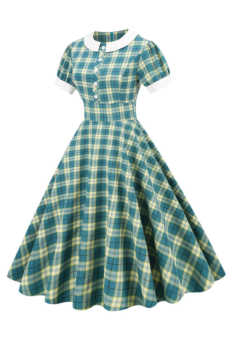 Cargar imagen en el visor de la galería, Verde Vestido de 1950 A Cuadros