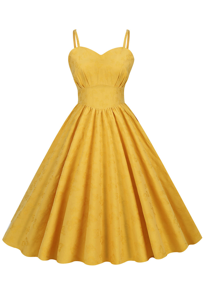 Cargar imagen en el visor de la galería, Retro Amarillo Vestido de la década de 1950