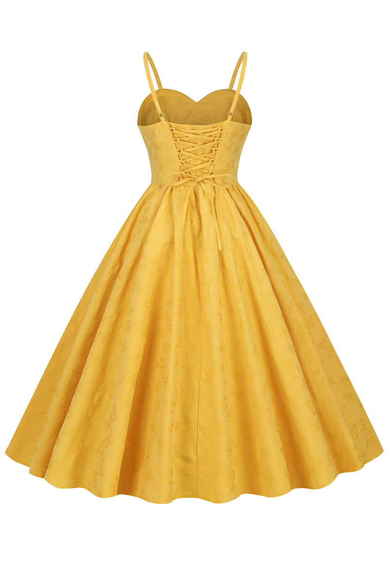 Cargar imagen en el visor de la galería, Retro Amarillo Vestido de la década de 1950