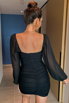Manga larga negro ajustado vestido de cóctel