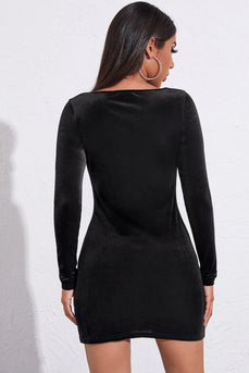 Manga larga vestido negro con hendidura