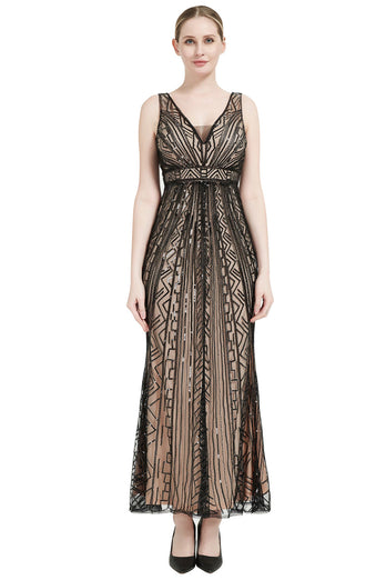 Lentejuelas Cuello en V Midi 1920s Flapper Vestido