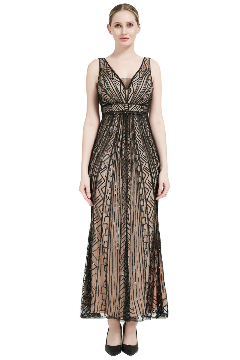 Cargar imagen en el visor de la galería, Lentejuelas Cuello en V Midi 1920s Flapper Vestido