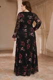 Vestido de Madre de la Novia Encaje Floral Negro Talla Grande