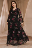 Vestido de Madre de la Novia Encaje Floral Negro Talla Grande