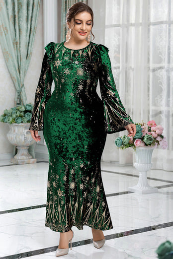 Verde Vestido de madre de la novia talla grande terciopelo