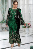 Verde Vestido de madre de la novia talla grande terciopelo