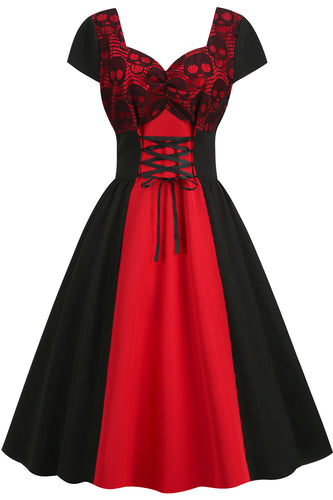 Negro y Rojo Vestido Vintaje de Halloween