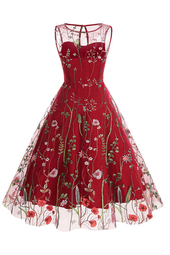 Negro Escote A Vintage Vestido con bordados