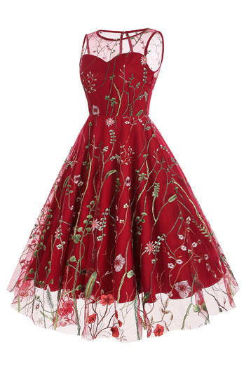 Negro Escote A Vintage Vestido con bordados