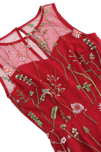 Negro Escote A Vintage Vestido con bordados