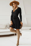 Vestido casual con volantes verde oscuro manga larga