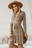 Vestido casual con volantes verde oscuro manga larga