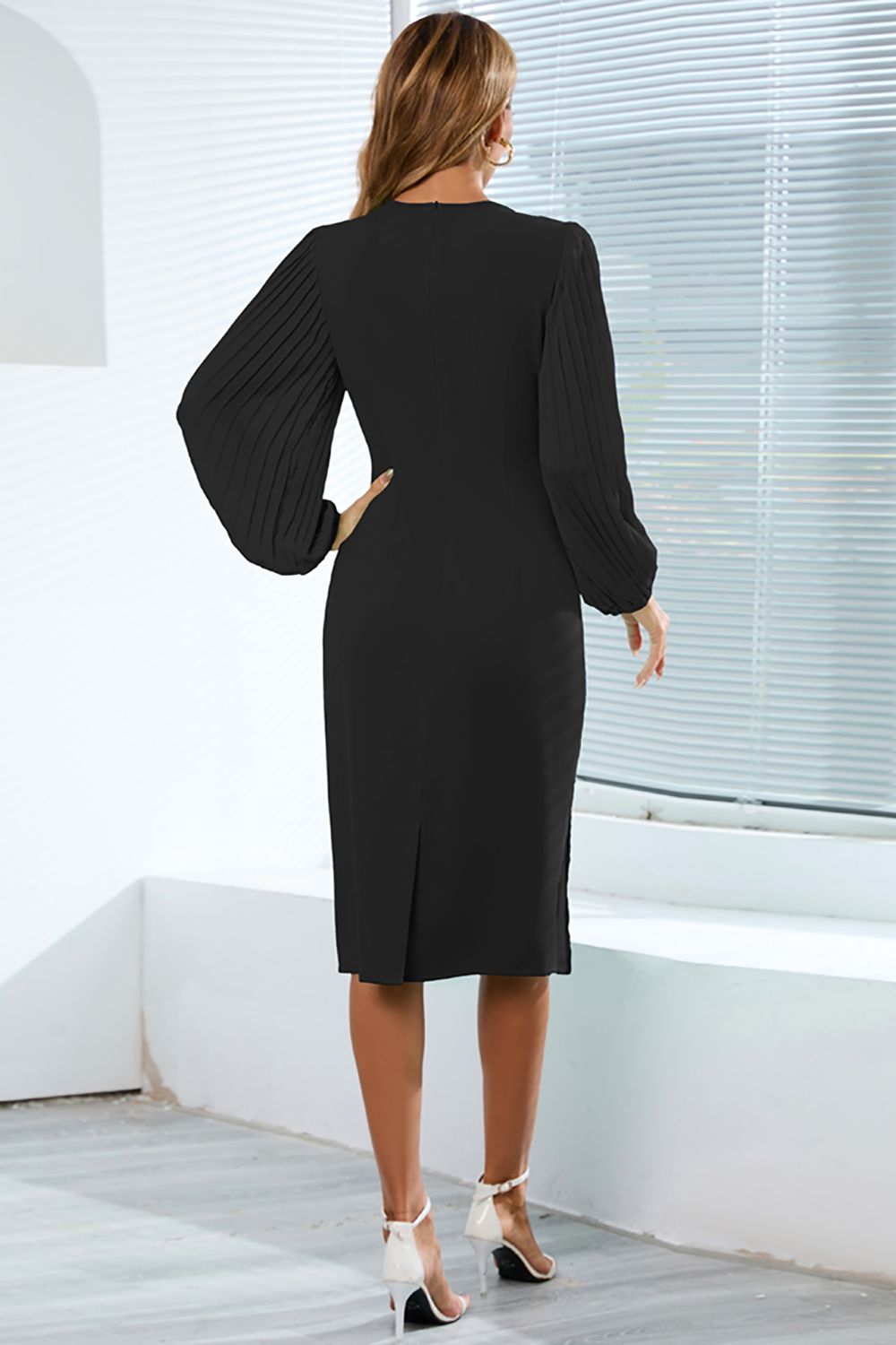 Ajustado Manga Larga Vestido Casual con Volantes