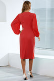 Ajustado Manga Larga Vestido Casual con Volantes
