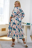 Flor Azul Manga Larga Vestido Casual