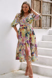 Flor Azul Manga Larga Vestido Casual