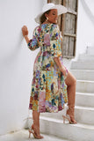 Flor Azul Manga Larga Vestido Casual