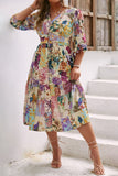 Flor Azul Manga Larga Vestido Casual