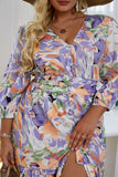 Flor Azul Manga Larga Vestido Casual