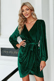 Vestido de terciopelo verde oscuro Manga larga