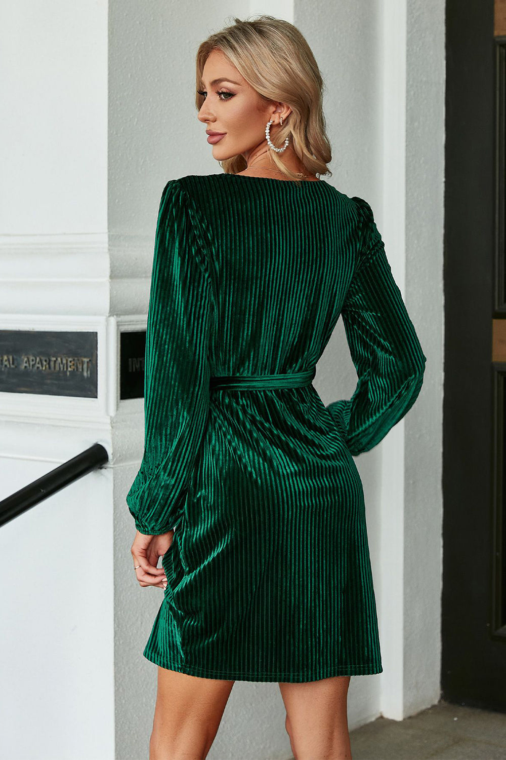Vestido de terciopelo verde oscuro Manga larga