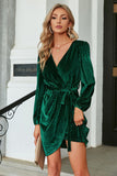 Vestido de terciopelo verde oscuro Manga larga