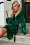 Vestido de terciopelo verde oscuro Manga larga