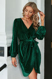 Vestido de terciopelo verde oscuro Manga larga