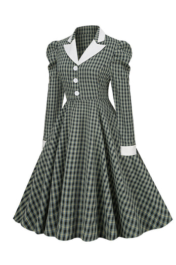 Estilo Británico Verde Vestido Vintage de la década de 1950