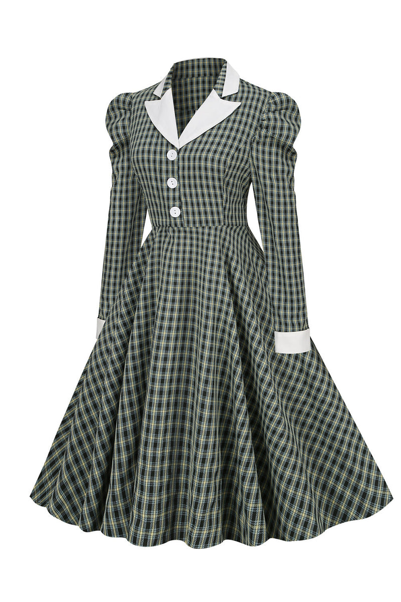 Cargar imagen en el visor de la galería, Estilo Británico Verde Vestido Vintage de la década de 1950