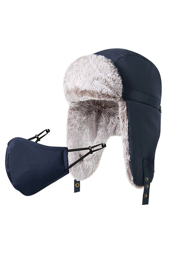Sombrero grueso de lana azul marino máscara desmontable