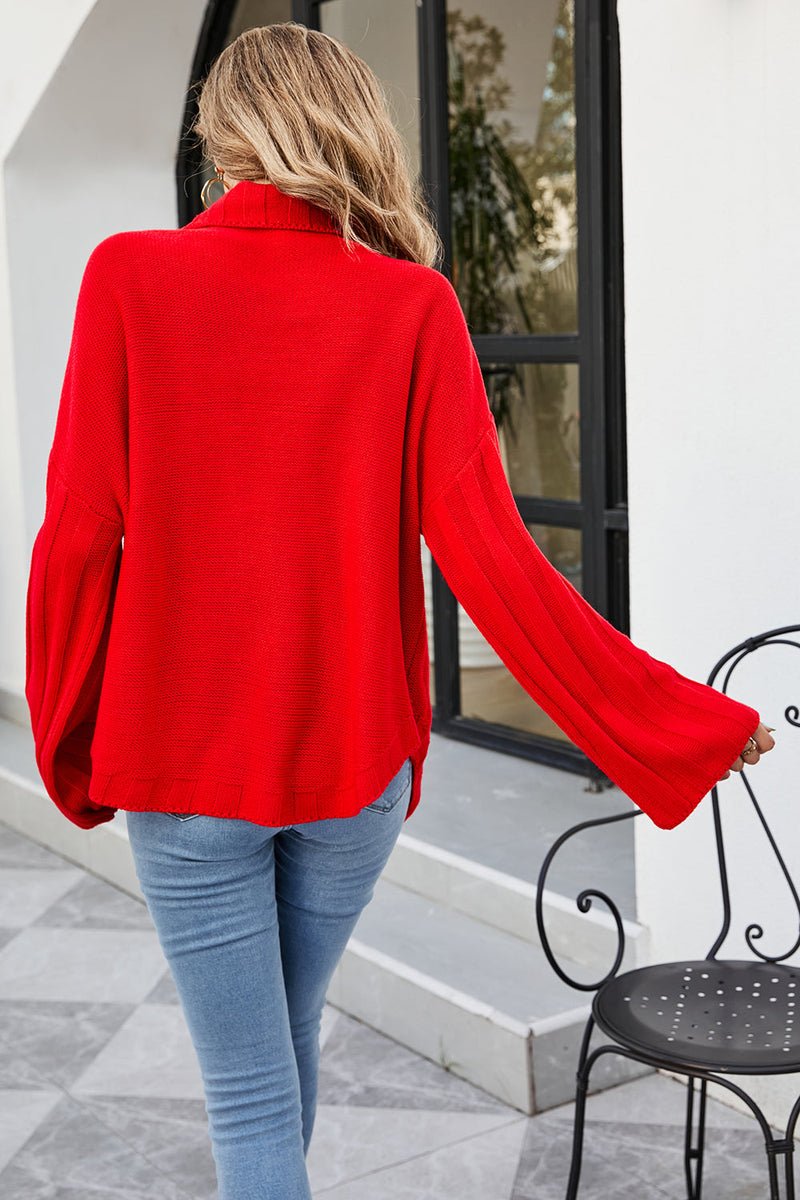 Zapaka Mujer Rojo Jersey de Punto Cuello Alto Manga Larga Suéter