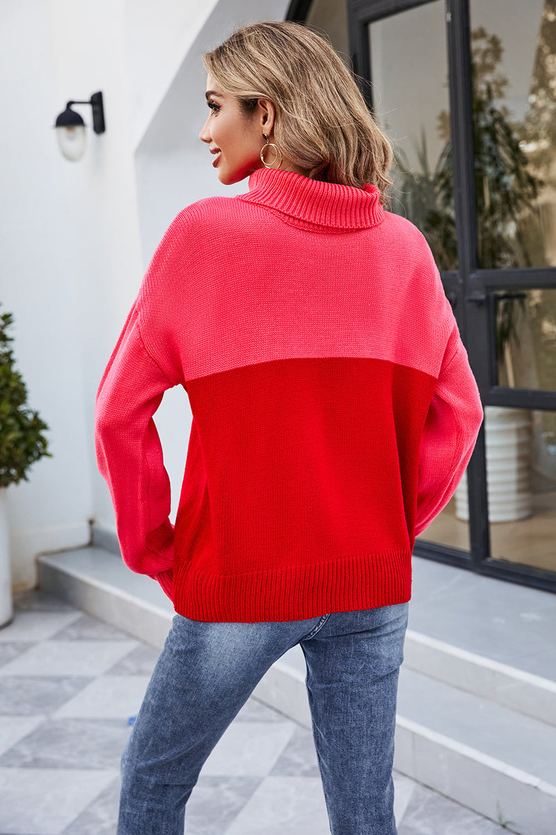 Zapaka Mujer Rojo Jersey de Punto Cuello Alto Manga Larga Suéter de  Invierno – zapaka es