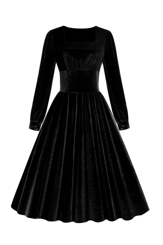 Vestido Vintage de Terciopelo Manga Larga Negro