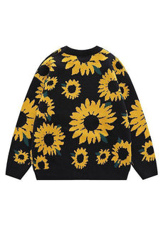 Suéter de crisantemo negro cuello redondo