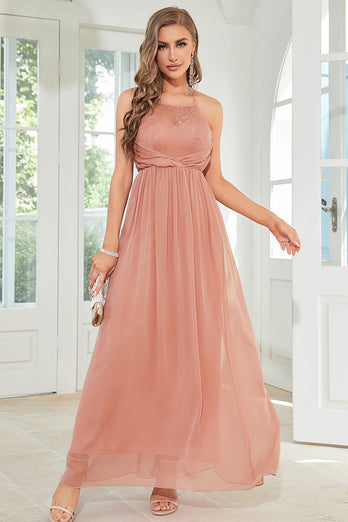 Rosa Halter A Línea Vestido de Fiesta
