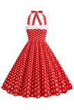 Red Halter Polka Dots 1950s Vestido