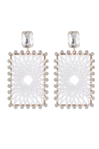 Pendientes trenzados cuadrados de diamantes de imitación