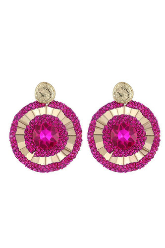 Aleación de diamantes de imitación Fucsia Pendientes redondos