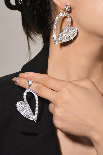Fashion Silver Heart Rhinestone Pendientes colgantes para mujer