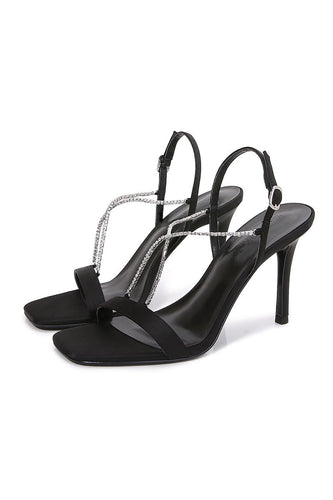 Stiletto de punta cuadrada Tacones altos negros con abalorios