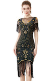 Lentejuelas negras Bodycon 1920s Vestido con flecos