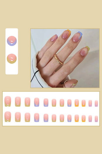 24 Pcs prensa colorida en uñas uñas cortas uñas falsas