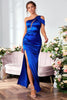 Cargar imagen en el visor de la galería, Mermaid One Shoulder Royal Blue Long Prom Dress con frente dividido