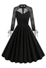 Cargar imagen en el visor de la galería, Negro Una línea Mangas largas Vestido de la década de 1950 con encaje