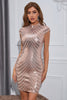 Cargar imagen en el visor de la galería, Sparkly Sequin Rose Golden Cap Sleeves Bodycon Cocktail Dress