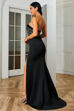 Sweetheart Black Long Prom Dress con hendidura
