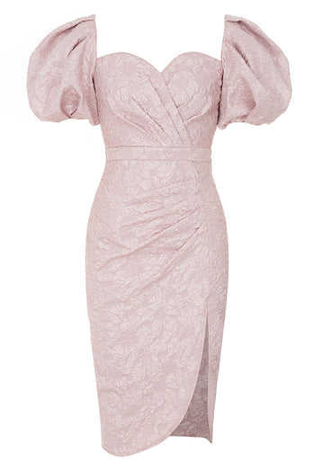 Pink Sweetheart Bodycon Puff Sleeves Cocktail Dress