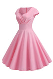 Mangas de gorra rosa Una línea 1950 Vestido